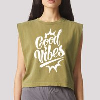 Good Vibes Motivational Quote Garment-Dyed Women's Muscle Tee