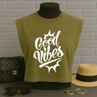 Good Vibes Motivational Quote Garment-Dyed Women's Muscle Tee