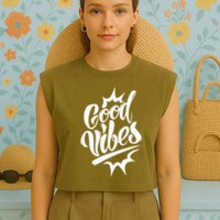 Good Vibes Motivational Quote Garment-Dyed Women's Muscle Tee