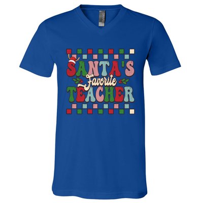 Groovy Vinatge Merry Christmas SantaS Favorite Teacher Gift V-Neck T-Shirt