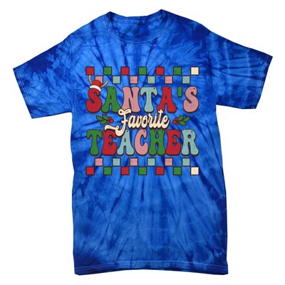 Groovy Vinatge Merry Christmas SantaS Favorite Teacher Gift Tie-Dye T-Shirt