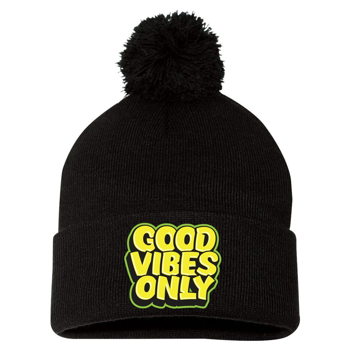 Good Vibes Only Pom Pom 12in Knit Beanie