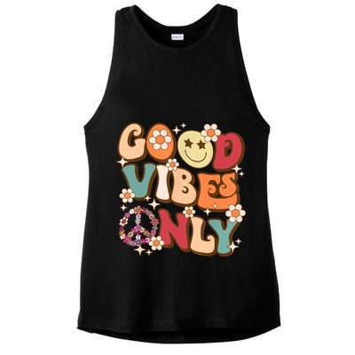 Good Vibes Only Peace Love 60s 70s Tie Dye With Retro Groovy Ladies PosiCharge Tri-Blend Wicking Tank