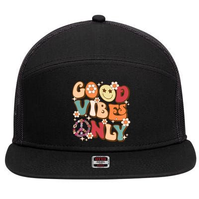 Good Vibes Only Peace Love 60s 70s Tie Dye With Retro Groovy 7 Panel Mesh Trucker Snapback Hat