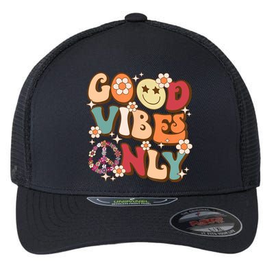 Good Vibes Only Peace Love 60s 70s Tie Dye With Retro Groovy Flexfit Unipanel Trucker Cap