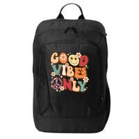 Good Vibes Only Peace Love 60s 70s Tie Dye With Retro Groovy City Backpack