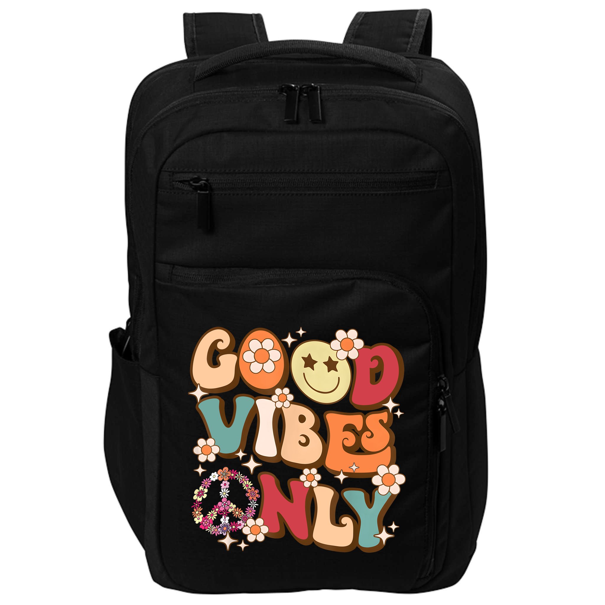Good Vibes Only Peace Love 60s 70s Tie Dye With Retro Groovy Impact Tech Backpack
