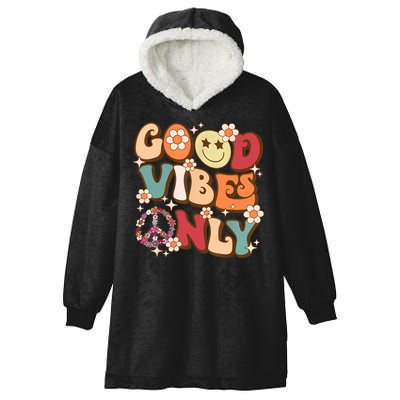 Good Vibes Only Peace Love 60s 70s Tie Dye With Retro Groovy Hooded Wearable Blanket