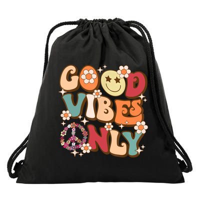 Good Vibes Only Peace Love 60s 70s Tie Dye With Retro Groovy Drawstring Bag