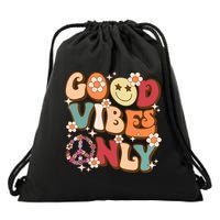 Good Vibes Only Peace Love 60s 70s Tie Dye With Retro Groovy Drawstring Bag