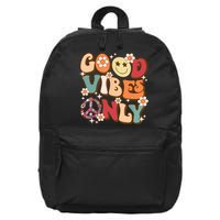 Good Vibes Only Peace Love 60s 70s Tie Dye With Retro Groovy 16 in Basic Backpack