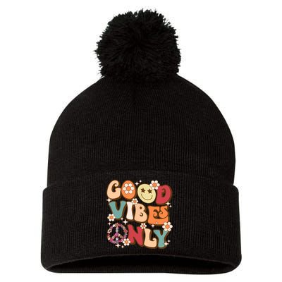 Good Vibes Only Peace Love 60s 70s Tie Dye With Retro Groovy Pom Pom 12in Knit Beanie
