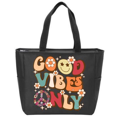 Good Vibes Only Peace Love 60s 70s Tie Dye With Retro Groovy Zip Tote Bag