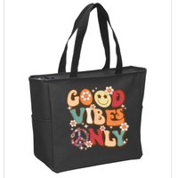 Good Vibes Only Peace Love 60s 70s Tie Dye With Retro Groovy Zip Tote Bag