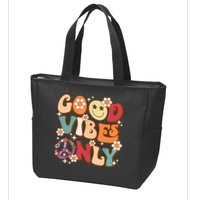 Good Vibes Only Peace Love 60s 70s Tie Dye With Retro Groovy Zip Tote Bag