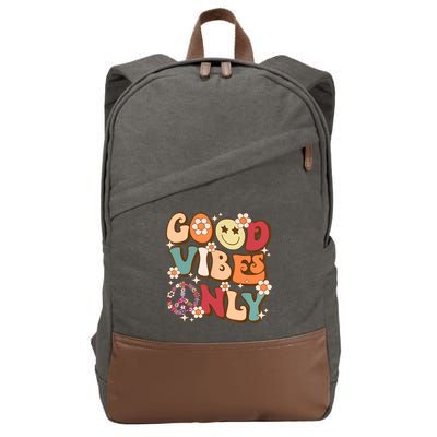 Good Vibes Only Peace Love 60s 70s Tie Dye With Retro Groovy Cotton Canvas Backpack