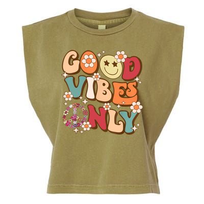 Good Vibes Only Peace Love 60s 70s Tie Dye With Retro Groovy Garment-Dyed Women's Muscle Tee