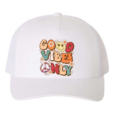 Good Vibes Only Peace Love 60s 70s Tie Dye With Retro Groovy Yupoong Adult 5-Panel Trucker Hat