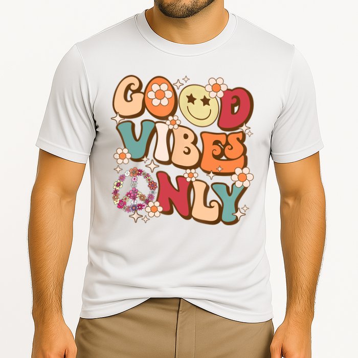 Good Vibes Only Peace Love 60s 70s Tie Dye With Retro Groovy Cooling Performance Crew T-Shirt