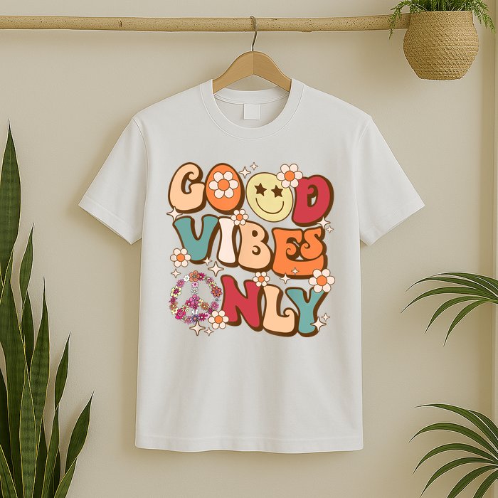 Good Vibes Only Peace Love 60s 70s Tie Dye With Retro Groovy T-Shirt