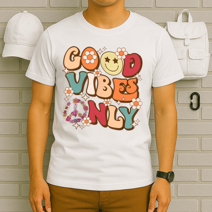 Good Vibes Only Peace Love 60s 70s Tie Dye With Retro Groovy T-Shirt