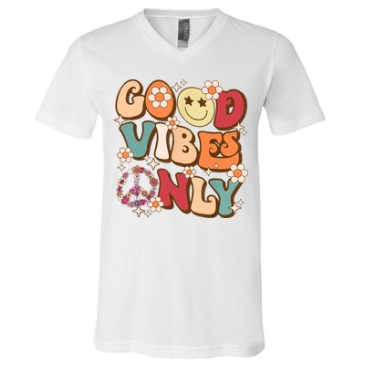 Good Vibes Only Peace Love 60s 70s Tie Dye With Retro Groovy V-Neck T-Shirt
