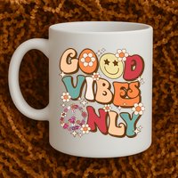 Good Vibes Only Peace Love 60s 70s Tie Dye With Retro Groovy Mug