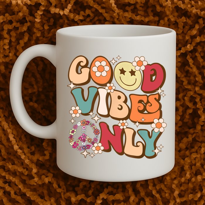 Good Vibes Only Peace Love 60s 70s Tie Dye With Retro Groovy Mug