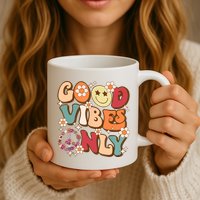 Good Vibes Only Peace Love 60s 70s Tie Dye With Retro Groovy Mug
