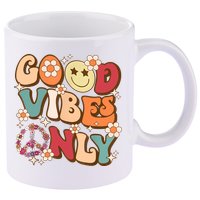Good Vibes Only Peace Love 60s 70s Tie Dye With Retro Groovy 11oz C Handle Ceramic Mug