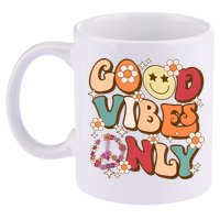 Good Vibes Only Peace Love 60s 70s Tie Dye With Retro Groovy 11oz C Handle Ceramic Mug