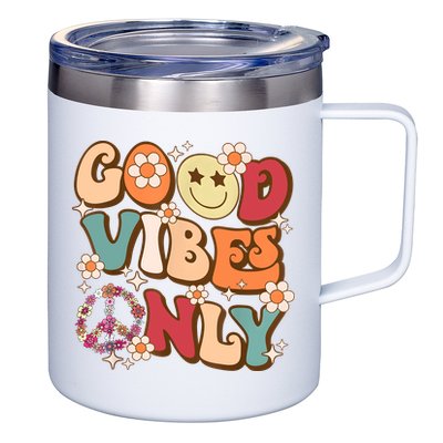 Good Vibes Only Peace Love 60s 70s Tie Dye With Retro Groovy 12oz Stainless Steel Coffee Mug