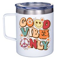 Good Vibes Only Peace Love 60s 70s Tie Dye With Retro Groovy 12oz Stainless Steel Coffee Mug