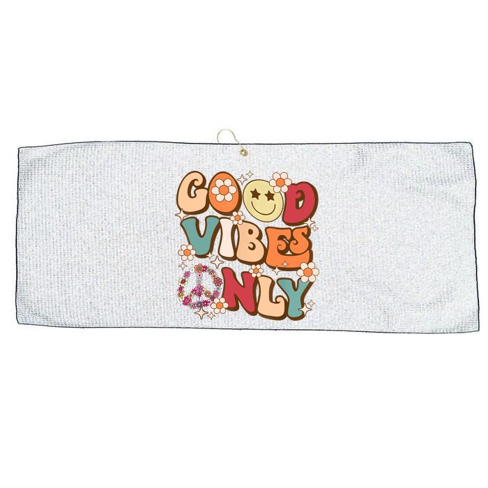 Good Vibes Only Peace Love 60s 70s Tie Dye With Retro Groovy Large Microfiber Waffle Golf Towel