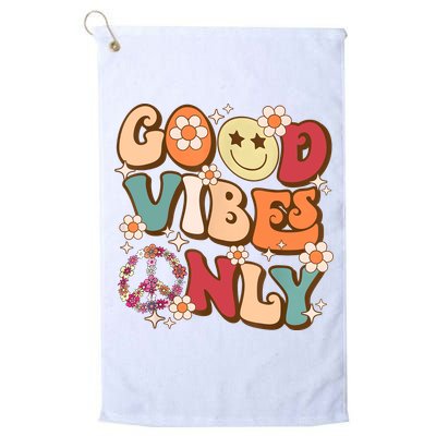Good Vibes Only Peace Love 60s 70s Tie Dye With Retro Groovy Golf Towel