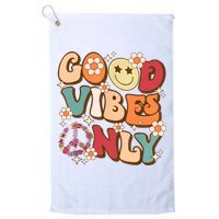 Good Vibes Only Peace Love 60s 70s Tie Dye With Retro Groovy Golf Towel