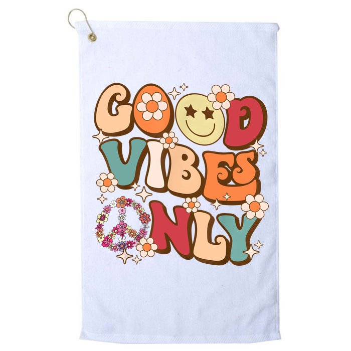 Good Vibes Only Peace Love 60s 70s Tie Dye With Retro Groovy Golf Towel