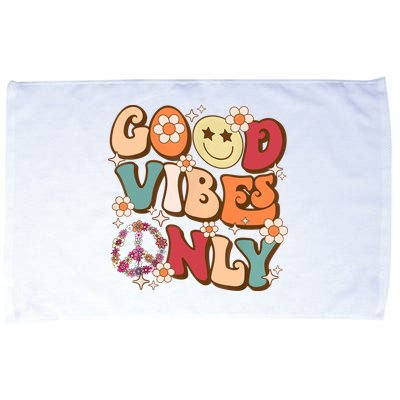 Good Vibes Only Peace Love 60s 70s Tie Dye With Retro Groovy Microfiber Hand Towel