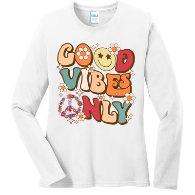 Good Vibes Only Peace Love 60s 70s Tie Dye With Retro Groovy Ladies Long Sleeve Shirt