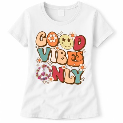 Good Vibes Only Peace Love 60s 70s Tie Dye With Retro Groovy Womens T-Shirt