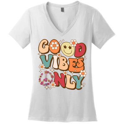 Good Vibes Only Peace Love 60s 70s Tie Dye With Retro Groovy Women's V-Neck T-Shirt