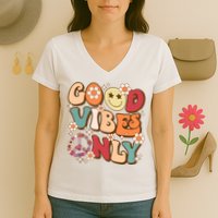 Good Vibes Only Peace Love 60s 70s Tie Dye With Retro Groovy Women's V-Neck T-Shirt
