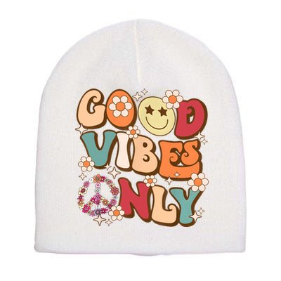 Good Vibes Only Peace Love 60s 70s Tie Dye With Retro Groovy Short Acrylic Beanie