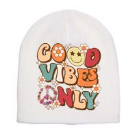 Good Vibes Only Peace Love 60s 70s Tie Dye With Retro Groovy Short Acrylic Beanie