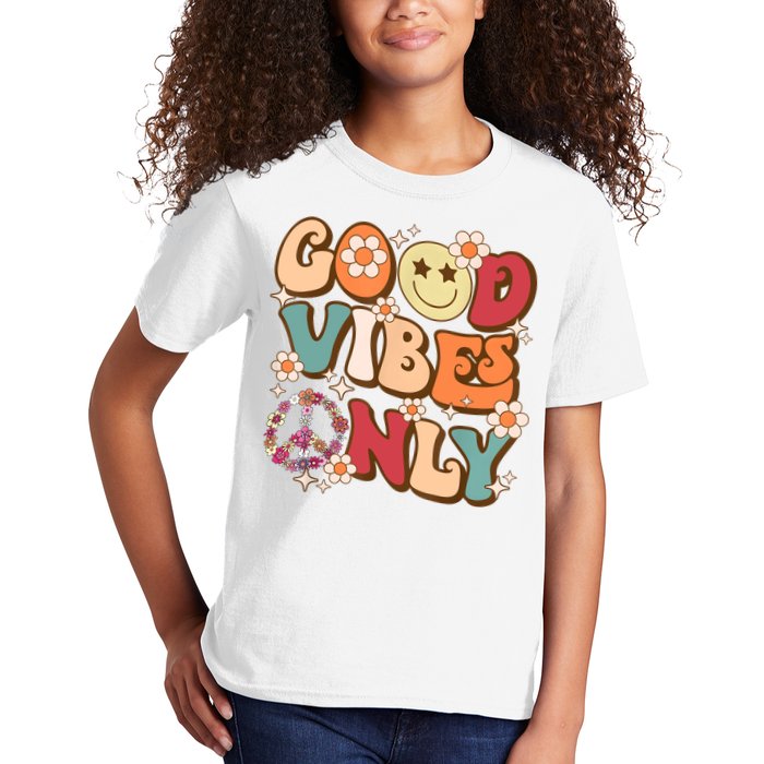 Good Vibes Only Peace Love 60s 70s Tie Dye With Retro Groovy Kids T-Shirt