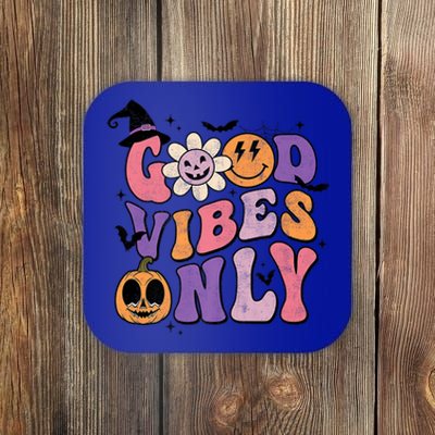 Good Vibes Only Pumpkin Ghost Spooky Season Retro Halloween Cool Gift Coaster