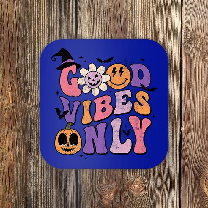 Good Vibes Only Pumpkin Ghost Spooky Season Retro Halloween Cool Gift Coaster