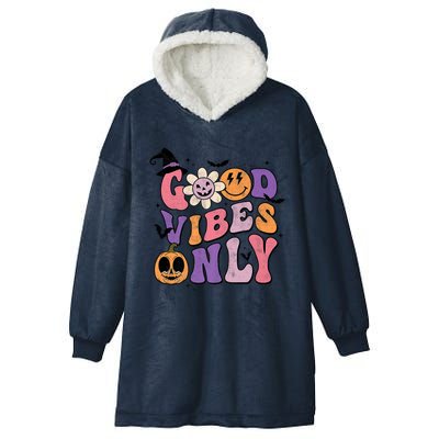 Good Vibes Only Pumpkin Ghost Spooky Season Retro Halloween Cool Gift Hooded Wearable Blanket