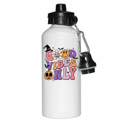 Good Vibes Only Pumpkin Ghost Spooky Season Retro Halloween Cool Gift Aluminum Water Bottle