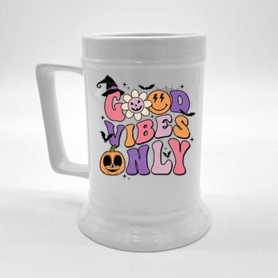 Good Vibes Only Pumpkin Ghost Spooky Season Retro Halloween Cool Gift Beer Stein